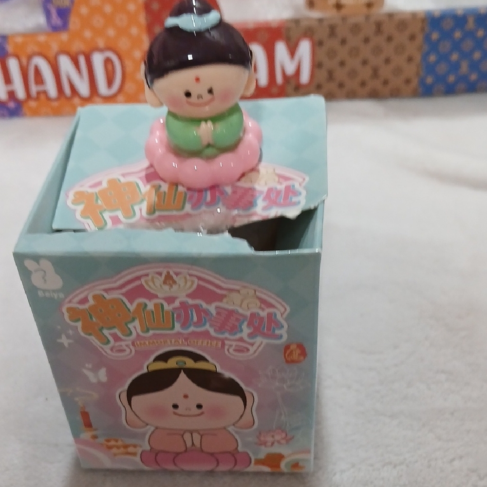 Cute Ceramic Little Girl Figurine in Pink and Mint Green